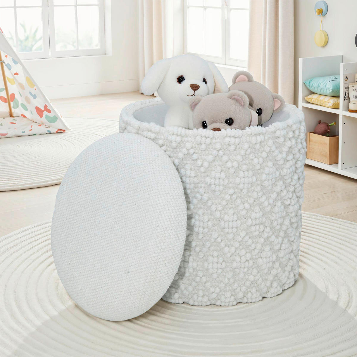 HOCKER in Textil Weiss  - Weiss, Basics, Textil (40/45/40cm) - Livetastic