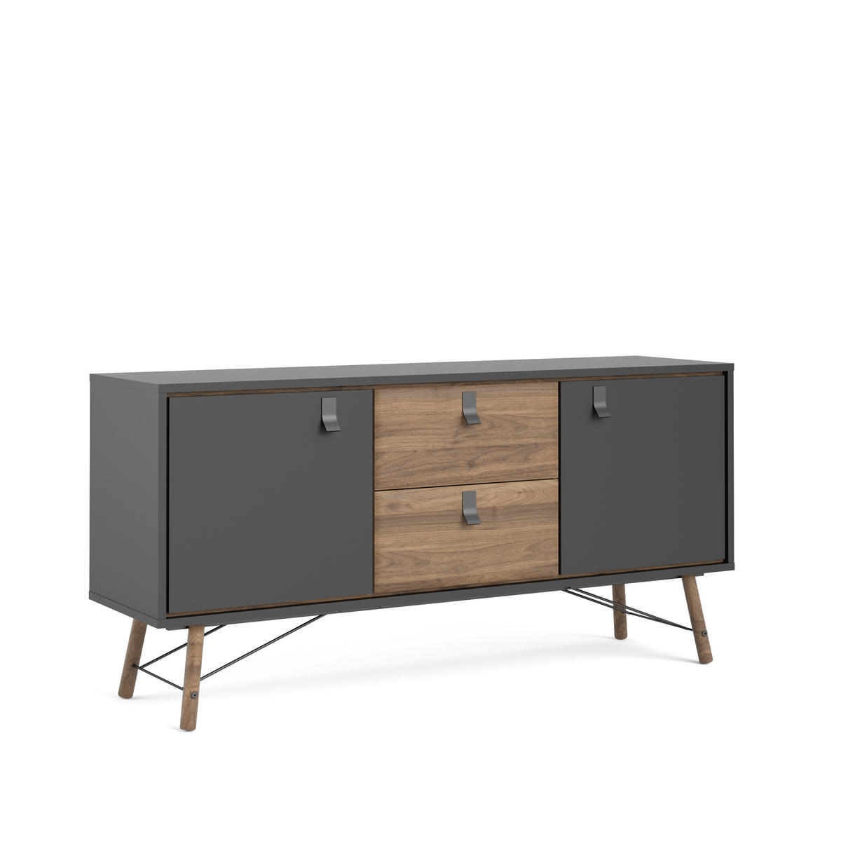 SIDEBOARD 150,3/72,2/40,1 cm  - mörkgrå/nötfärg, Design, metall/trämaterial (150,3/72,2/40,1cm) - Best Price