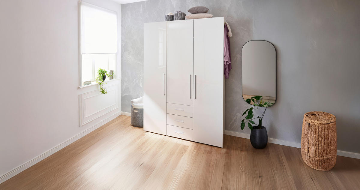 GARDEROB MED GÅNGJÄRN 146,6/218,6/59,5 cm 3-dörrar - vit/aluminiumfärg, Klassisk, metall/trämaterial (146,6/218,6/59,5cm) - Best Price
