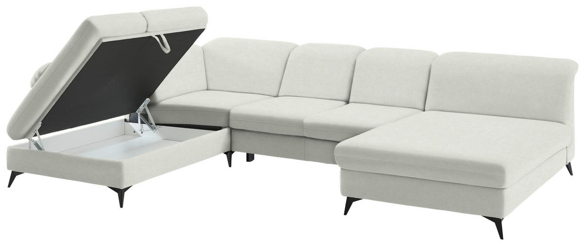 WOHNLANDSCHAFT  in Chenille Naturfarben  - Schwarz/Naturfarben, Design, Textil/Metall (255/369/198cm) - Beldomo Style