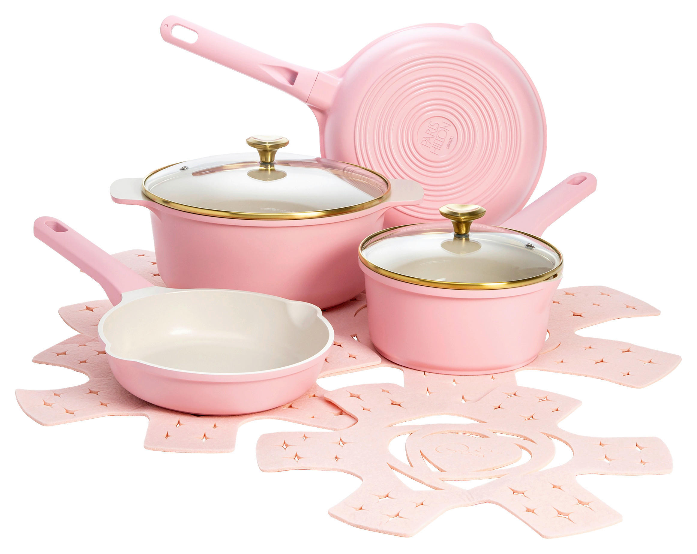 KOCHTOPFSET Paris Hilton 10-teilig  - Creme/Rosa, Basics, Glas/Metall - Paris Hilton