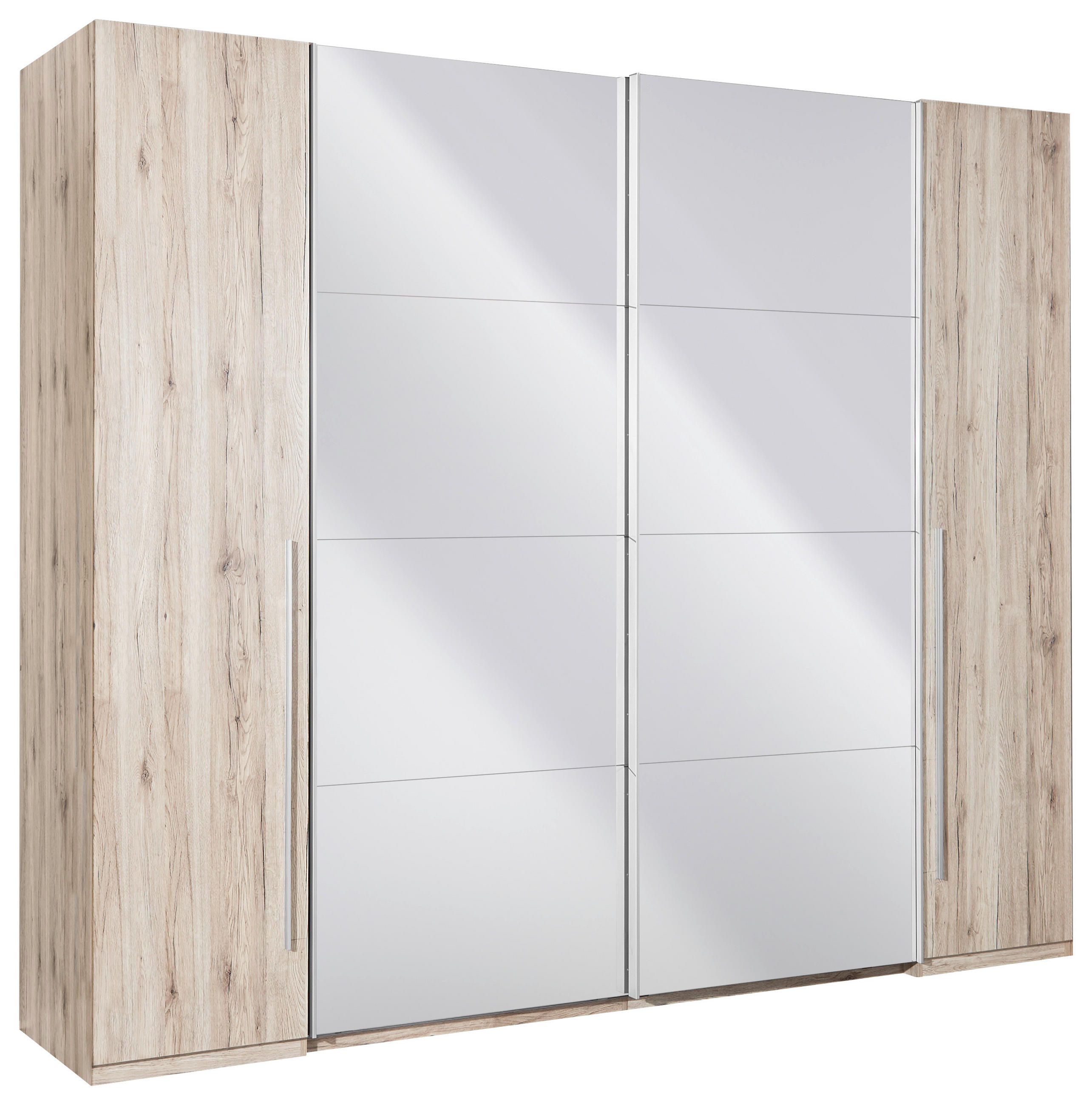 SCHWEBETÜRENSCHRANK 270/225/61 cm 4-türig Eiche San Remo  - Alufarben/Eiche San Remo, KONVENTIONELL, Glas/Holzwerkstoff (270/225/61cm) - Ti'me