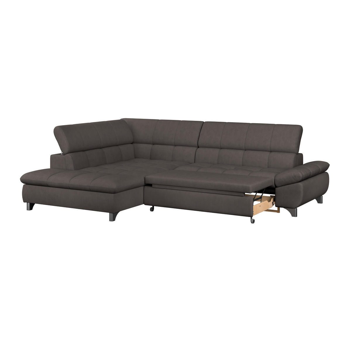 ECKSOFA Braun Chenille  - Chromfarben/Braun, KONVENTIONELL, Textil/Metall (234/312cm) - Livetastic