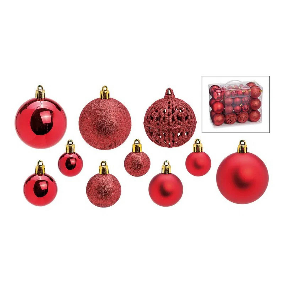 CHRISTBAUMKUGEL-SET 50-teilig  - Rot, Basics, Kunststoff (23,0/18,0/12,0cm) - X-Mas