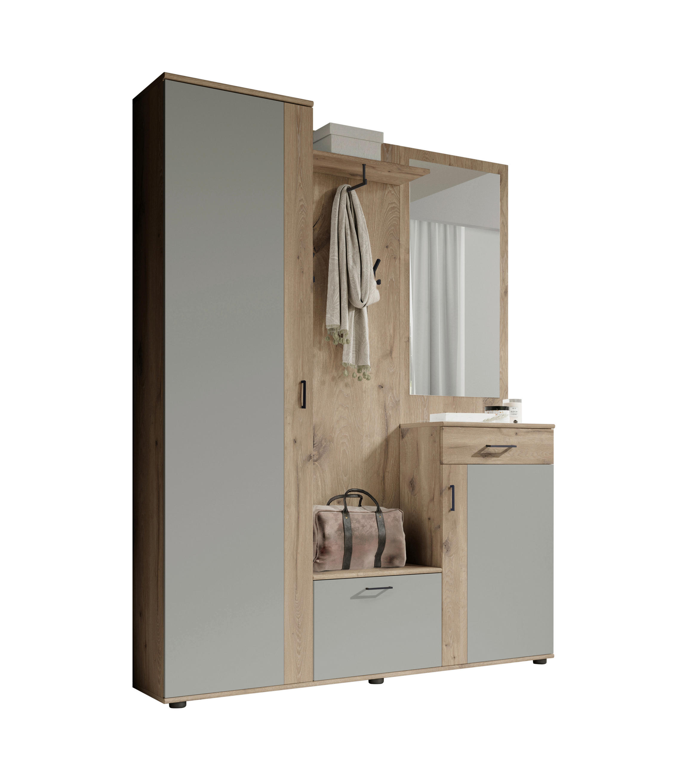 Carryhome Garderobe Jens Grau, Eiche 145x184x29 cm