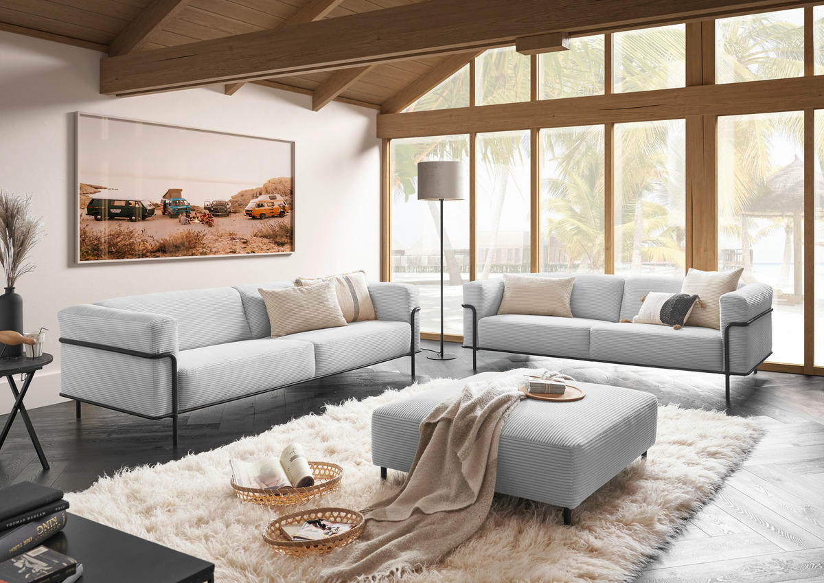 3-SITZER-SOFA Cord Grau  - Schwarz/Grau, Design, Textil/Metall (236/67/96cm) - Johann Jakob