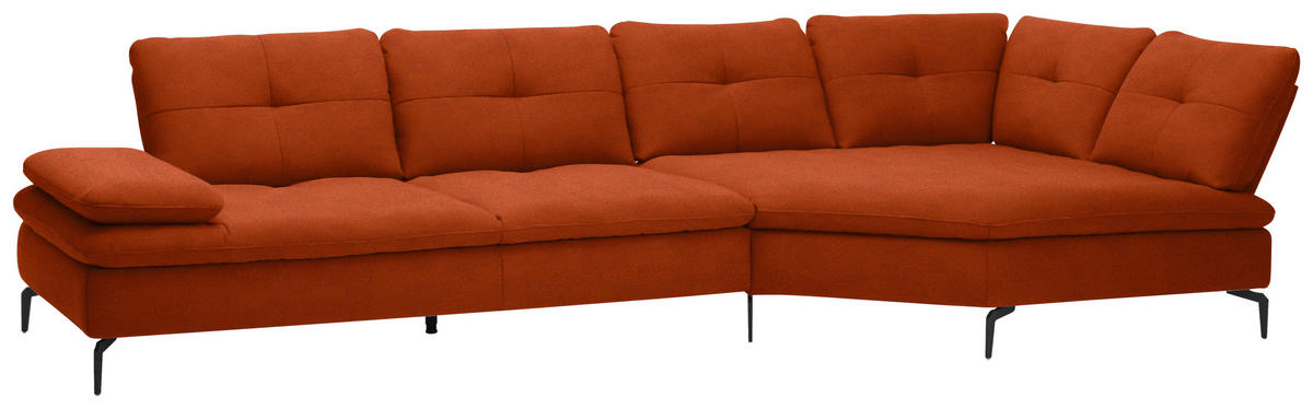 ECKSOFA in Flachgewebe Terracotta  - Terracotta/Schwarz, Design, Textil/Metall (344/157cm) - Chilliano