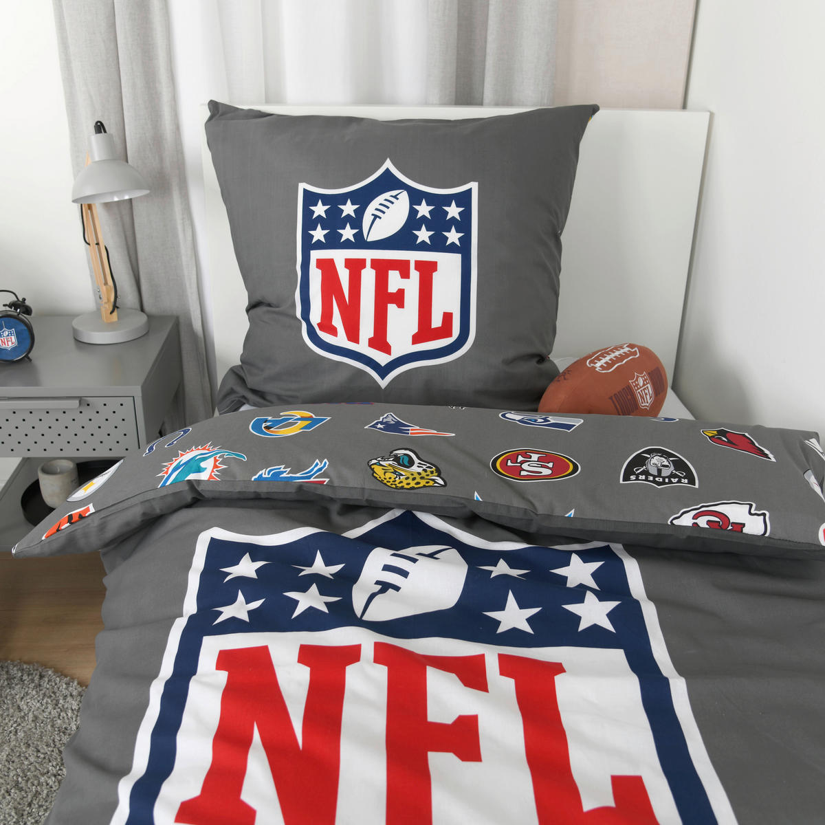 JUGENDBETTWÄSCHE NFL Renforcé 135/200 cm  - Grau, Design, Textil (135/200cm) - Herding