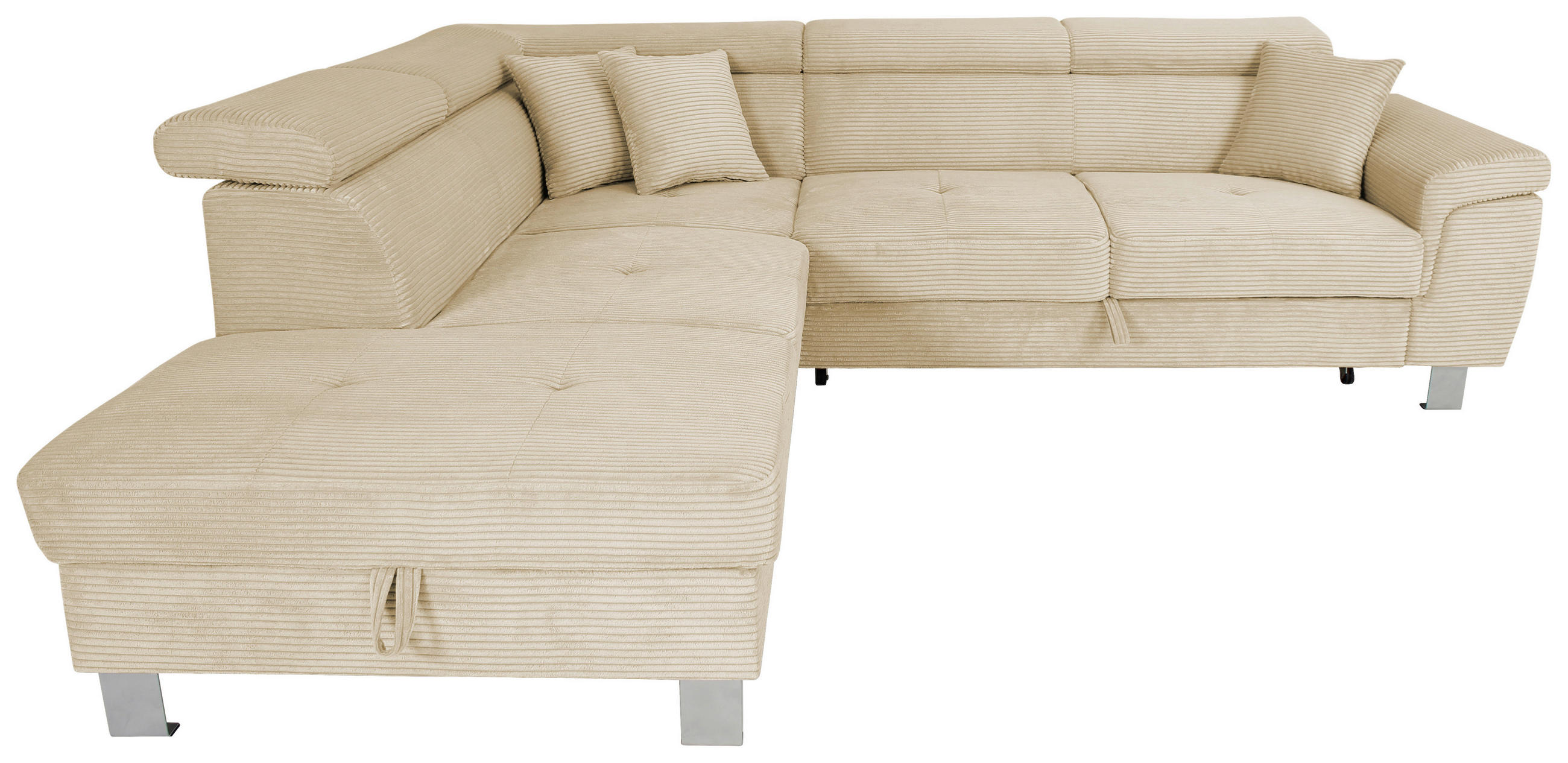 ECKSOFA inkl. Funktionen Creme Cord  - Silberfarben/Creme, Design, Textil/Metall (226/257cm) - Xora