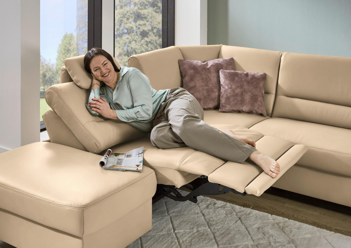 ECKSOFA  in Echtleder Beige  249/290 cm  - Beige/Schwarz, KONVENTIONELL, Leder/Metall (249/290cm) - Beldomo Premium