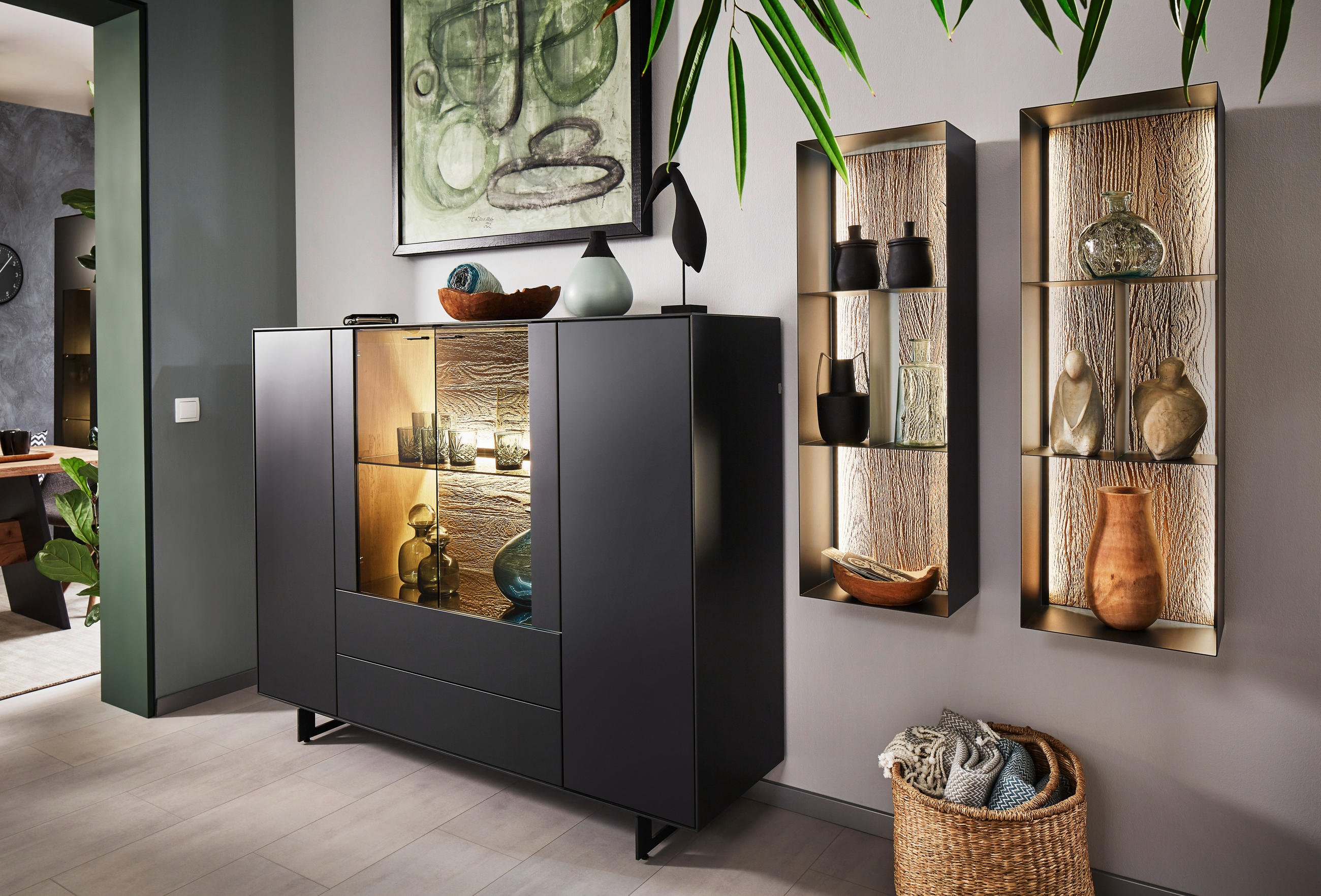 HIGHBOARD Anthrazit  165/119/44 cm  - Anthrazit, Natur, Glas/Holz (165/119/44cm) - Valnatura