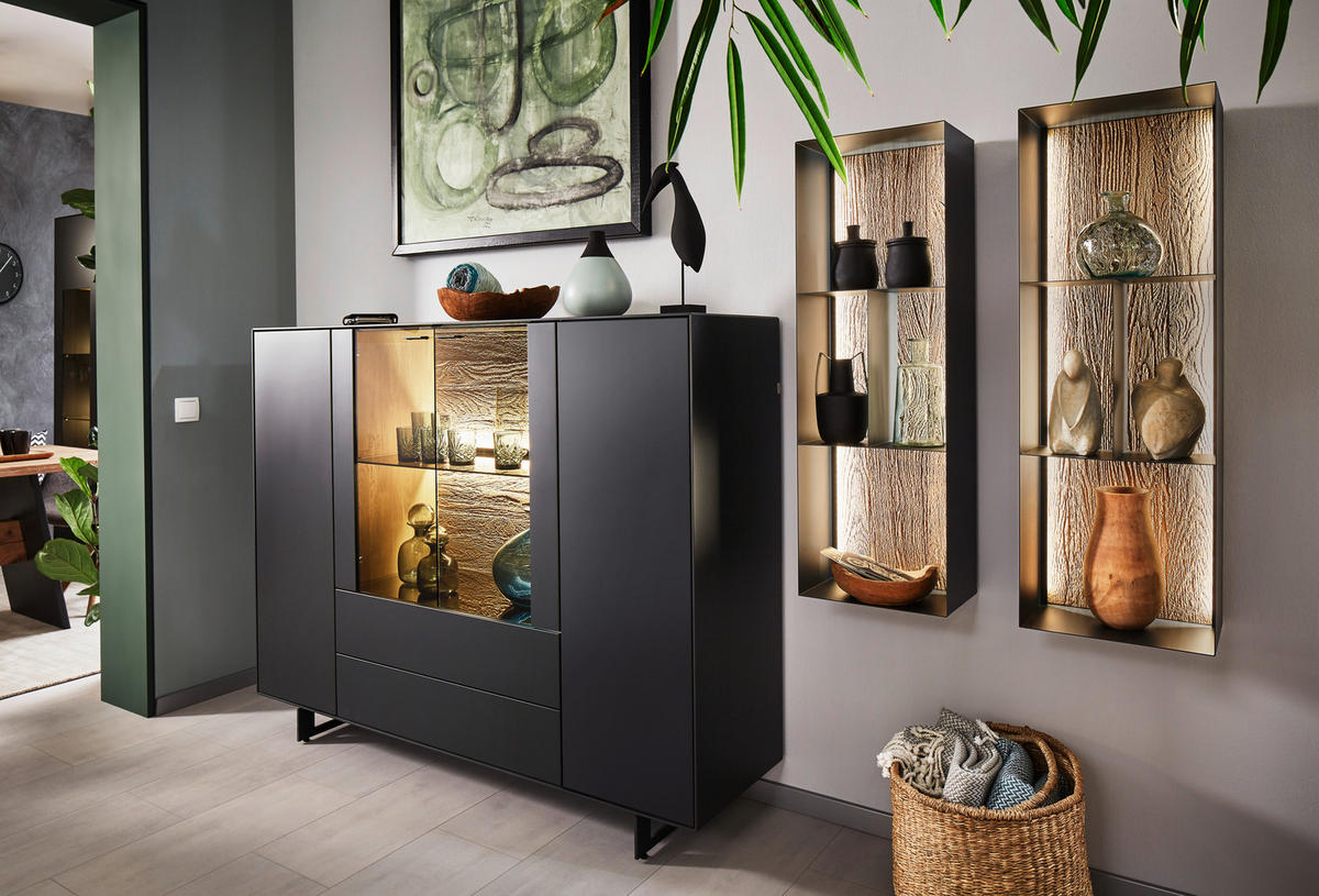HIGHBOARD Anthrazit  165/119/44 cm  - Anthrazit, Natur, Glas/Holz (165/119/44cm) - Valnatura