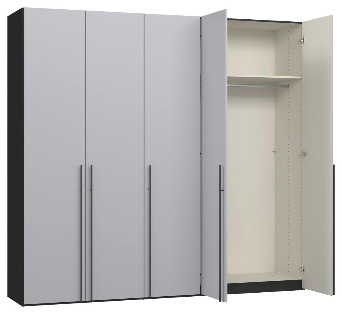 DREHTÜRENSCHRANK 253/236/59 cm,  in Schwarz, Hellgrau, 5-türig  - Titanfarben/Hellgrau, Design, Glas/Holzwerkstoff (253/236/59cm) - Jutzler