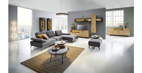 WOHNLANDSCHAFT Braun Flachgewebe - Beige/Braun, Design, Textil/Metall (298/178cm) - Valnatura