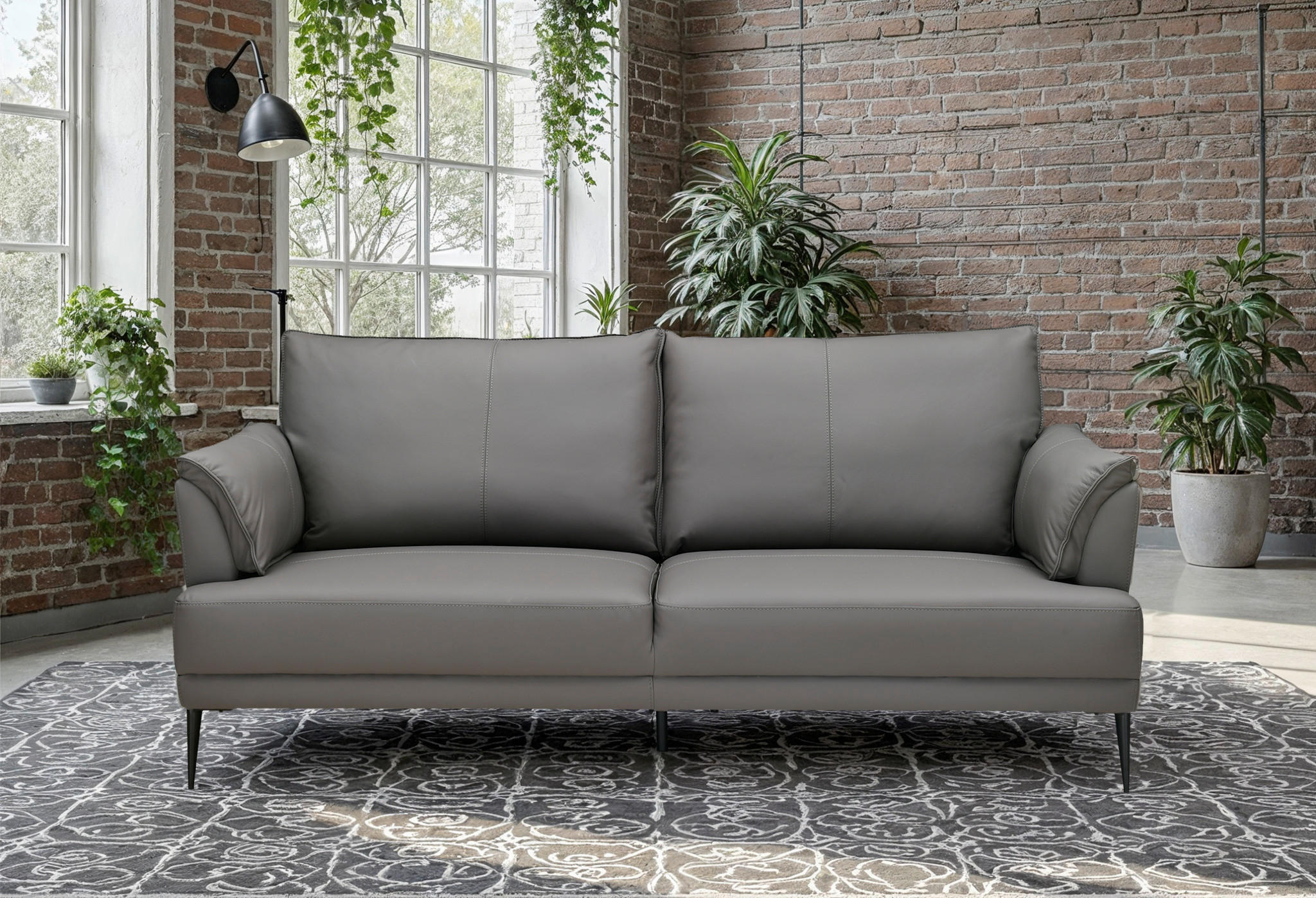 2-SITZER-SOFA Dunkelgrau Echtleder Lederlook  - Dunkelgrau/Schwarz, Design, Leder/Holz (195/87/90cm) - MID.YOU