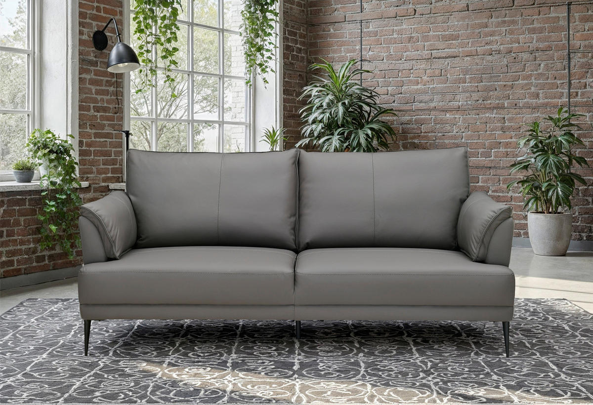 2-SITZER-SOFA Dunkelgrau Echtleder Lederlook  - Dunkelgrau/Schwarz, Design, Leder/Holz (195/87/90cm) - MID.YOU