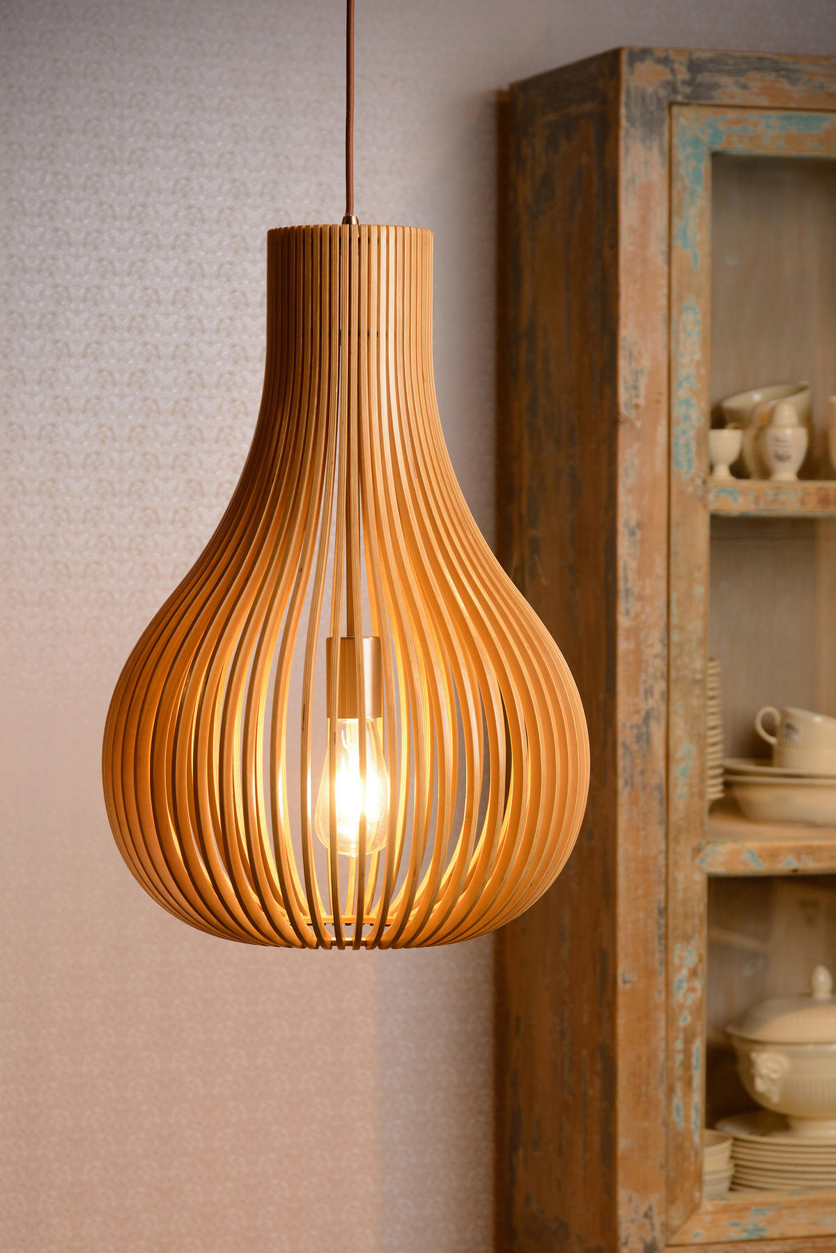 HÄNGELEUCHTE 38/38/185 cm    - Lifestyle, Holzwerkstoff (38/38/185cm) - Lucide