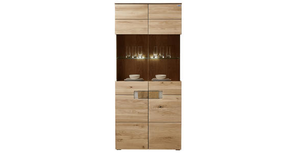 VITRINE Eiche furniert, massiv Eichefarben - Eichefarben, KONVENTIONELL, Glas/Holz (90/201,4/38cm) - Cantus