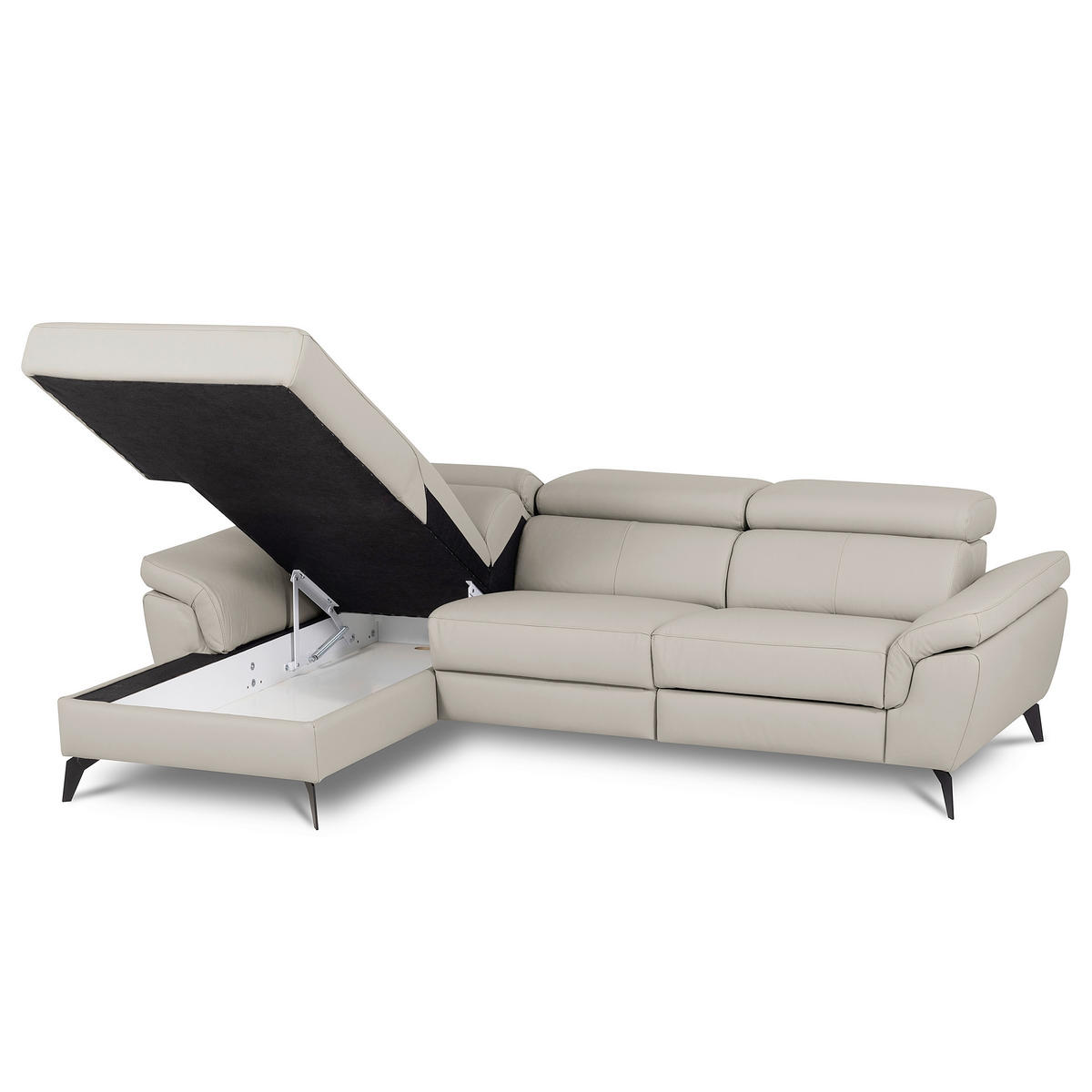 ECKSOFA Lederlook Echtleder Platinfarben  - Platinfarben/Schwarz, Design, Leder/Textil (179/252cm) - Livetastic