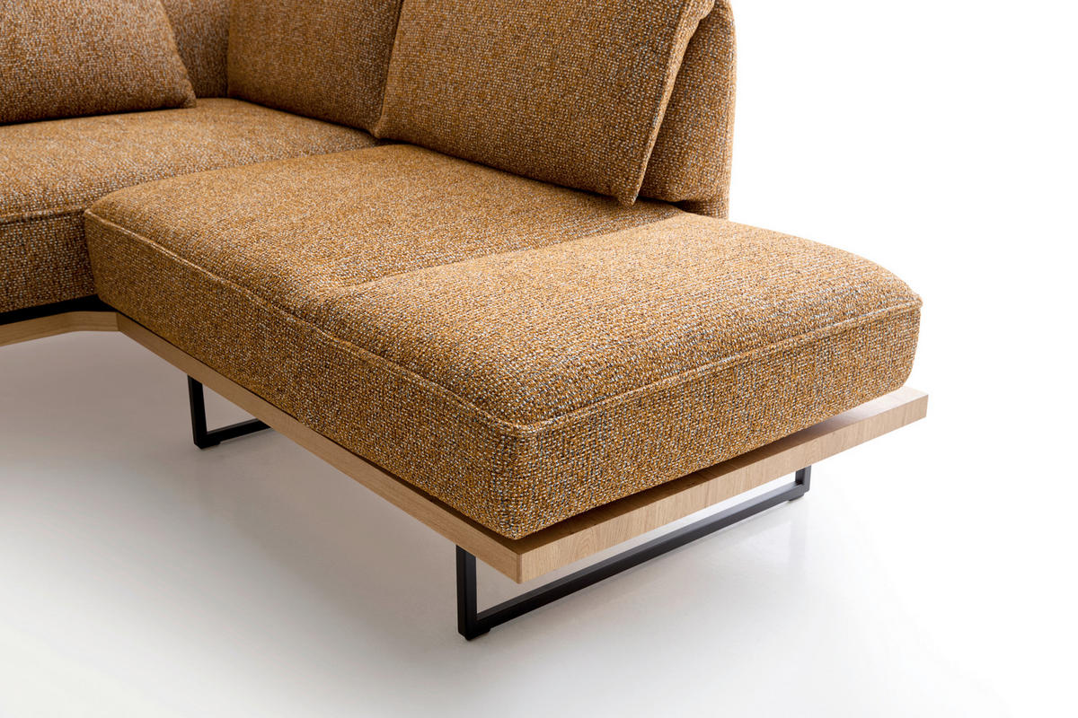 ECKSOFA Dunkelorange Chenille Rücken echt, Armteilverstellung, Relaxfunktion, Drehsitzfunktion  - Dunkelorange/Schwarz, Design, Holz/Textil (252/209cm) - Koinor