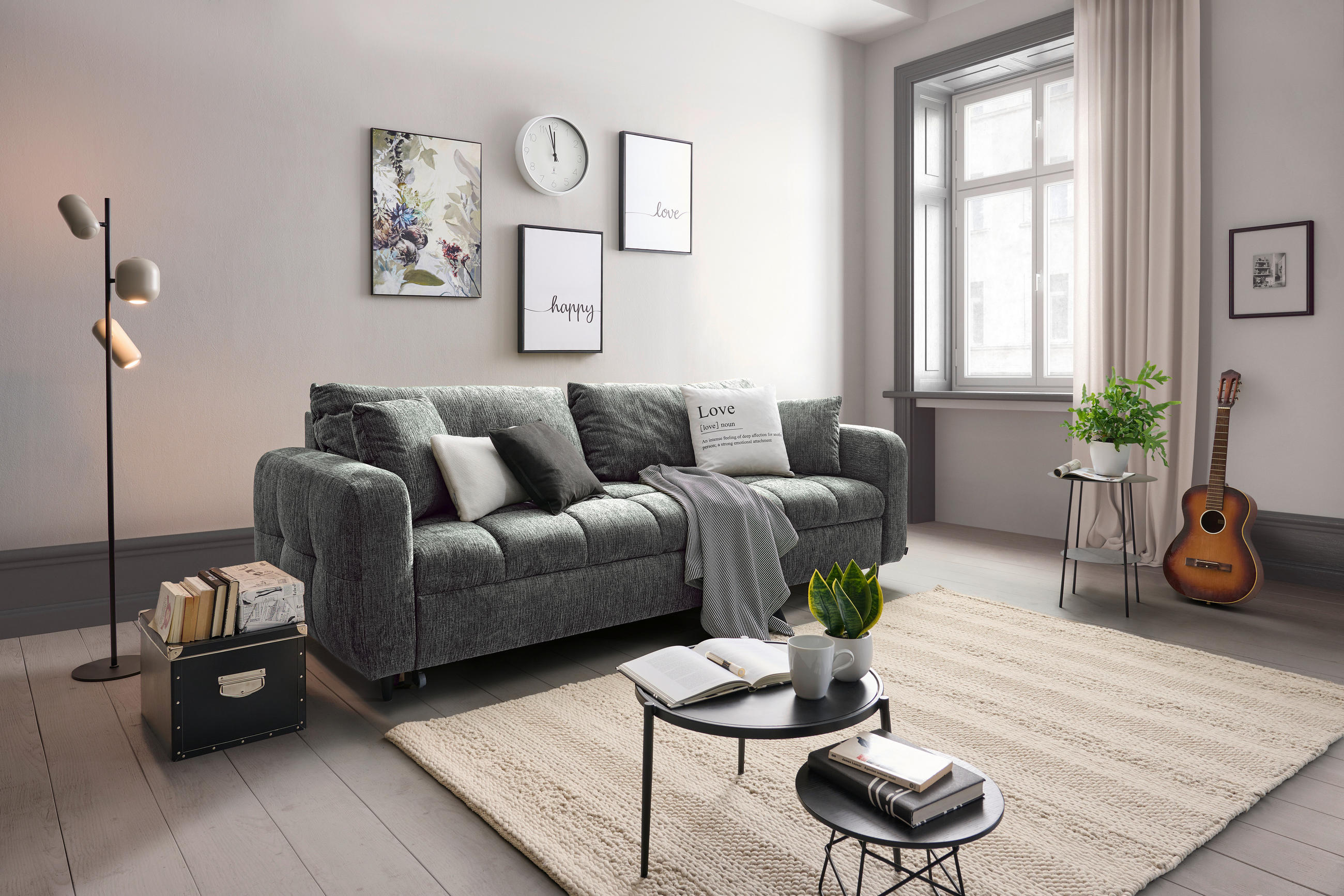 SCHLAFSOFA Flachgewebe Anthrazit  - Anthrazit/Schwarz, Design, Holz/Textil (236/88/101cm) - Lomoco