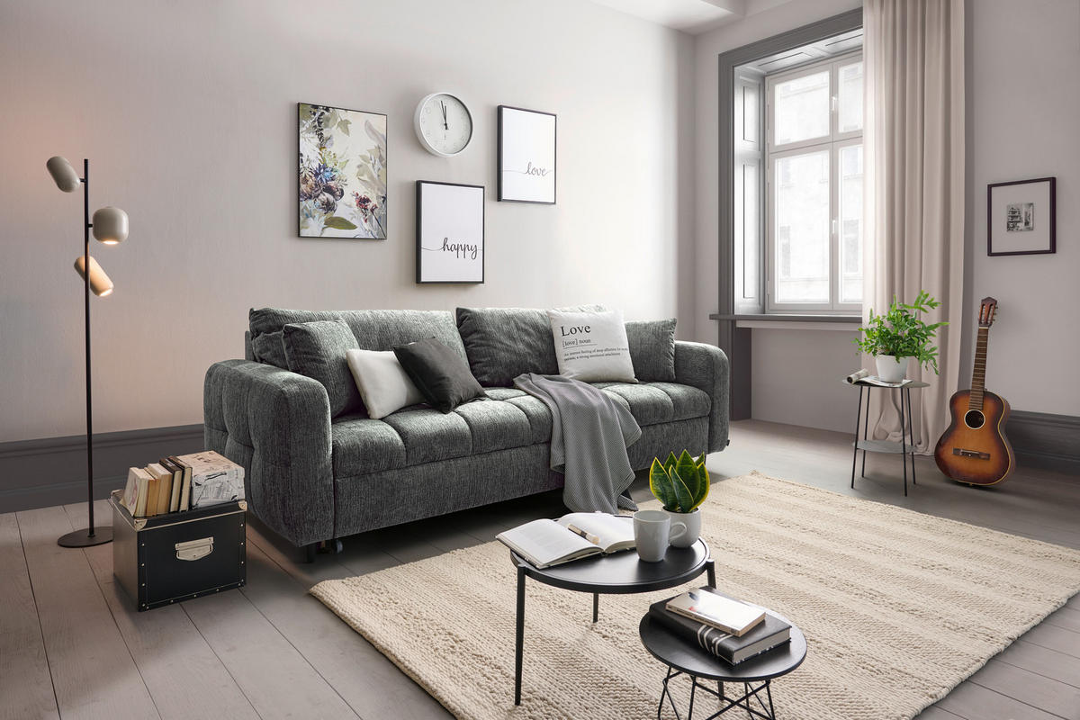 KANAPÉÁGY textil antracit  - fekete/antracit, Design, textil/fa (236/88/101cm) - Stylife