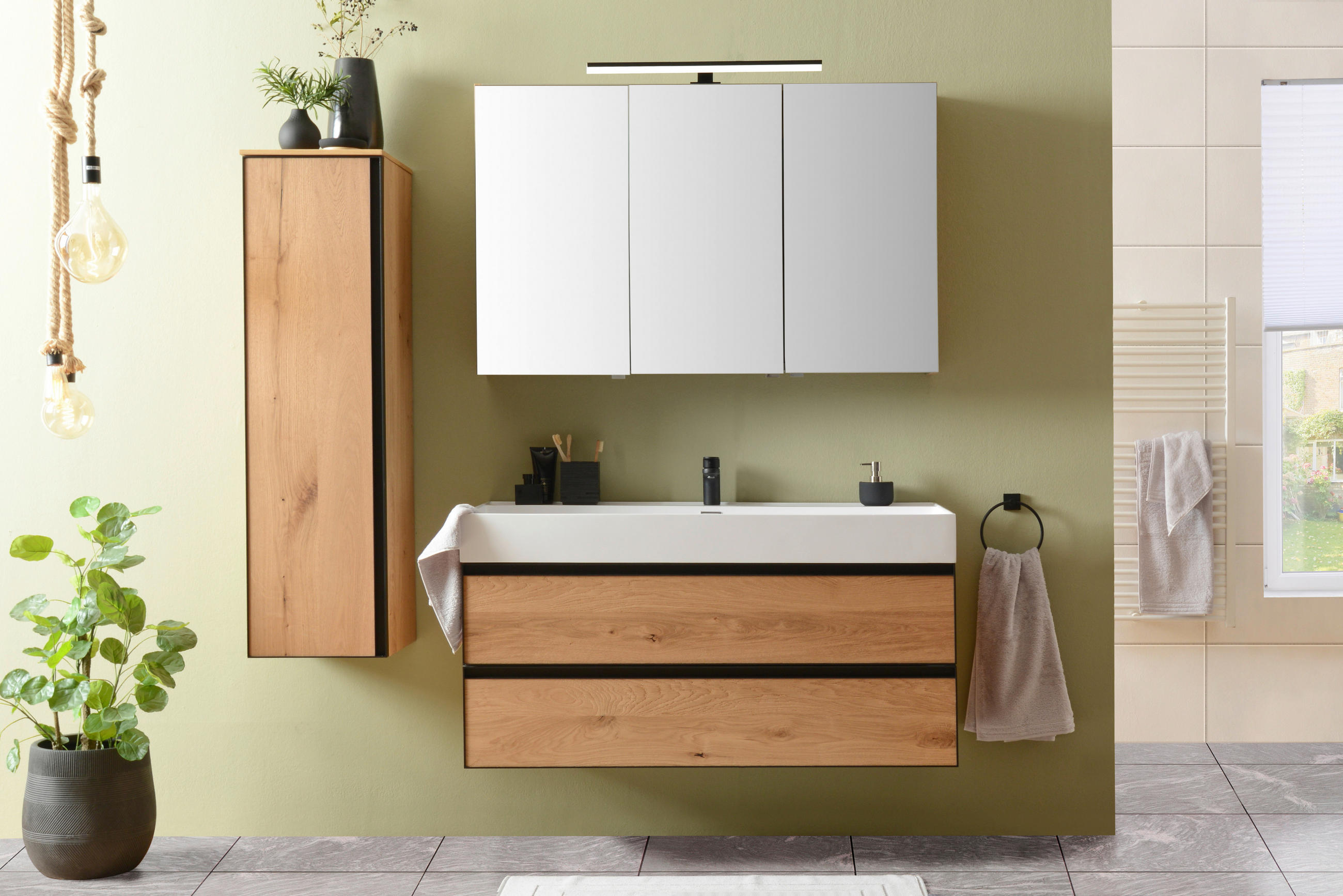 MIDISCHRANK 35/125/37 cm  - Eichefarben/Schwarz, MODERN, Glas/Holz (35/125/37cm) - Dieter Knoll