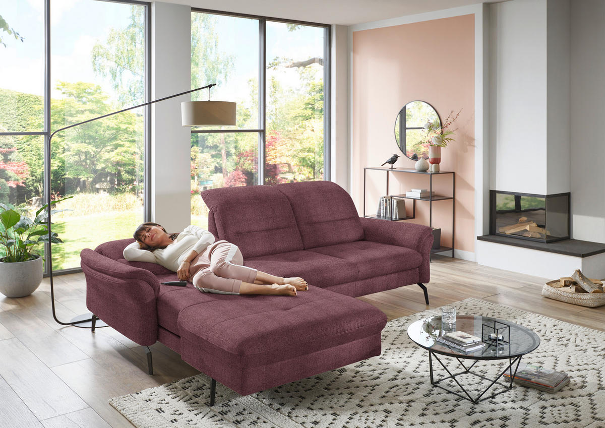 ECKSOFA in Flachgewebe Weinrot  - Weinrot/Schwarz, Konventionell, Textil/Metall (181/260cm) - Beldomo Speed