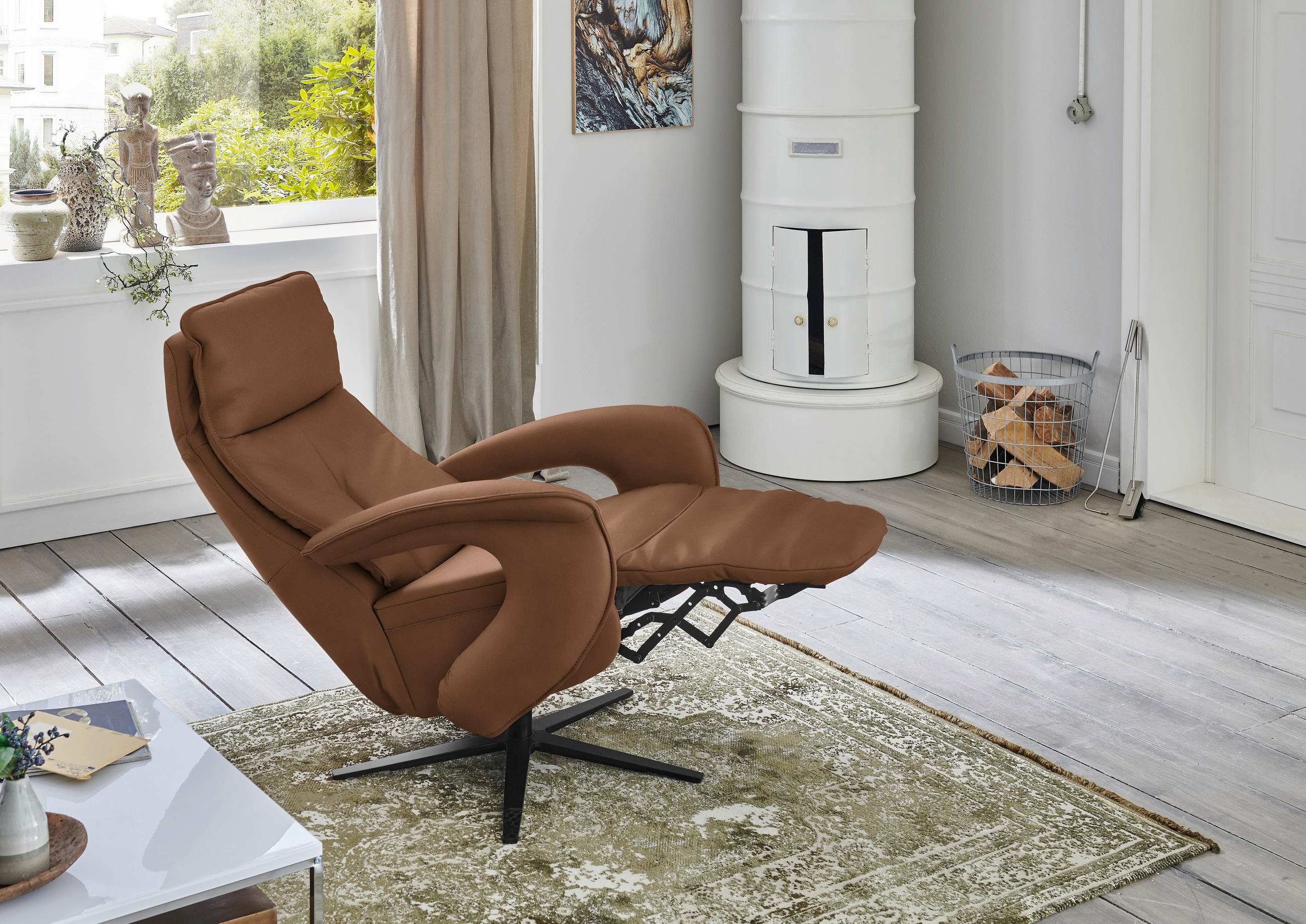 RELAXSESSEL in Leder Braun  - Schwarz/Braun, Design, Leder/Metall (77/119/87cm) - Valdera