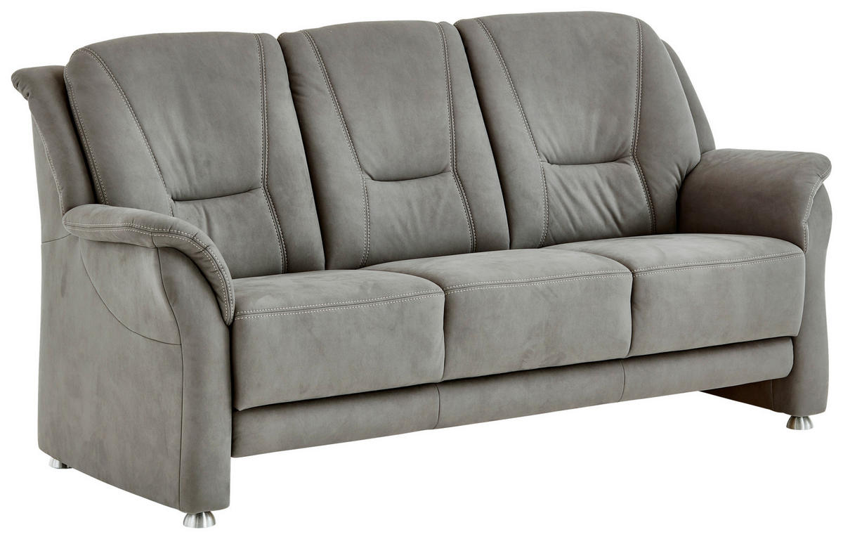 3-SITZER-SOFA in Mikrofaser Grau  - Beige/Alufarben, Konventionell, Textil/Metall (198/100/89cm) - Beldomo Comfort