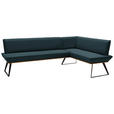 ECKBANK 243/183 cm Lederlook Schwarz, Eichefarben, Petrol Eiche massiv Metall   - Eichefarben/Petrol, Design, Holz/Textil (243/183cm) - Voleo