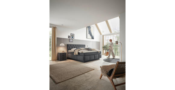 BOXSPRINGBETT 180/200 cm,  in Dunkelblau, Matratze, Topper, unterschiedliche Matratzenhärtegrade je Bettseite, H2 + H3 = mittel + fest  - Schwarz/Dunkelblau, KONVENTIONELL, Holz/Kunststoff (180/200cm) - Voleo