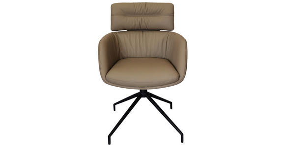 ARMLEHNSTUHL  in Eisen Echtleder pigmentiert  - Taupe/Schwarz, Design, Leder/Metall (62/92/66cm) - Dieter Knoll