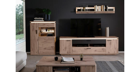 WOHNWAND 3-teilig  in Anthrazit, Eiche dunkel  310/181/50 cm  - Eiche dunkel/Anthrazit, KONVENTIONELL, Glas/Holzwerkstoff (310/181/50cm) - Cantus