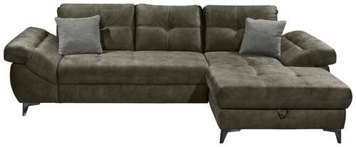 ECKSOFA Grau Mikrovelours  - Silberfarben/Grau, KONVENTIONELL, Kunststoff/Textil (288/170cm) - MID.YOU