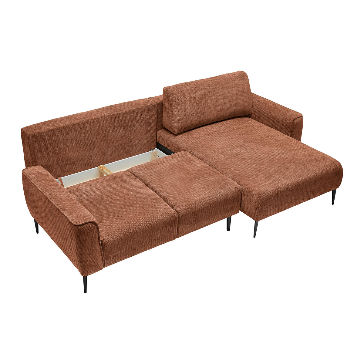 ECKSOFA Webstoff Terracotta  - Terracotta/Schwarz, Modern, Textil/Metall (255/164cm) - MID.YOU