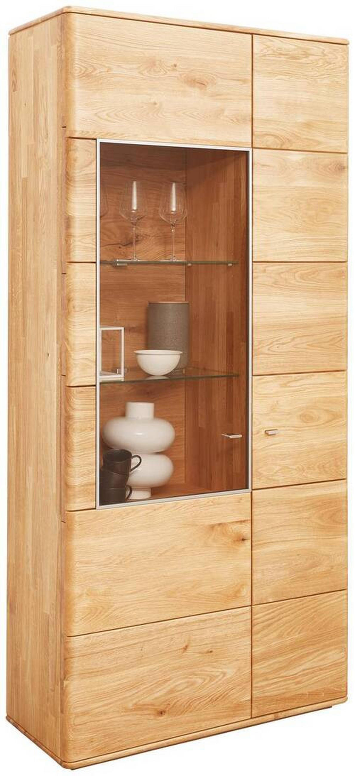 VITRINE in massiv Eiche Eichefarben  - Champagner/Eichefarben, KONVENTIONELL, Glas/Holz (95/201/39cm) - Linea Natura