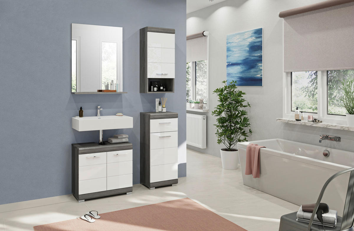 BADEZIMMER 4-teilig  in 97 cm  - Chromfarben/Weiß Hochglanz, MODERN, Holzwerkstoff/Kunststoff (97cm) - MID.YOU