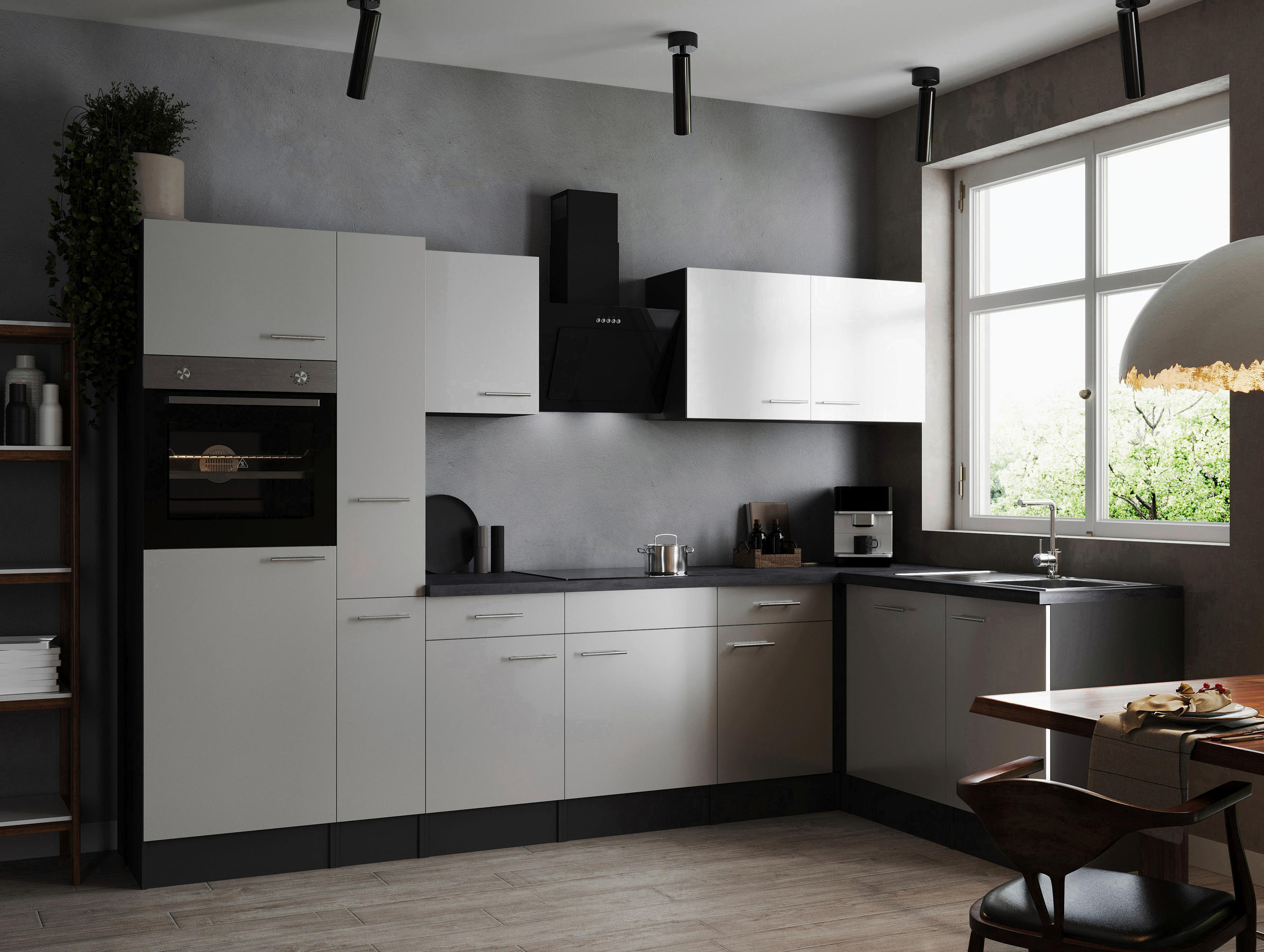 ECKKÜCHE 310/172 cm  in Grau, Weiß  - Silberfarben/Weiß, Design, Holzwerkstoff/Metall (310/172cm) - Respekta