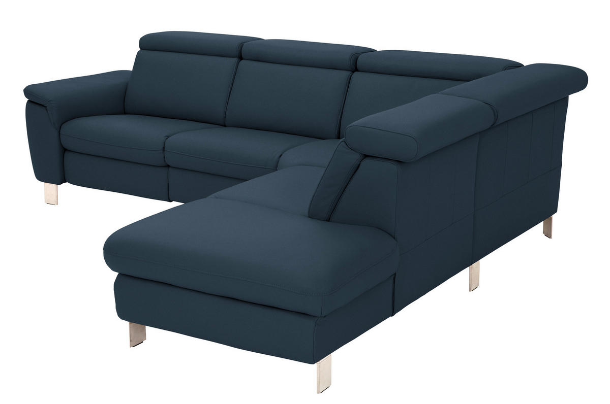 ECKSOFA in Echtleder Dunkelblau  - Alufarben/Dunkelblau, Design, Leder/Metall (271/239cm) - Cantus