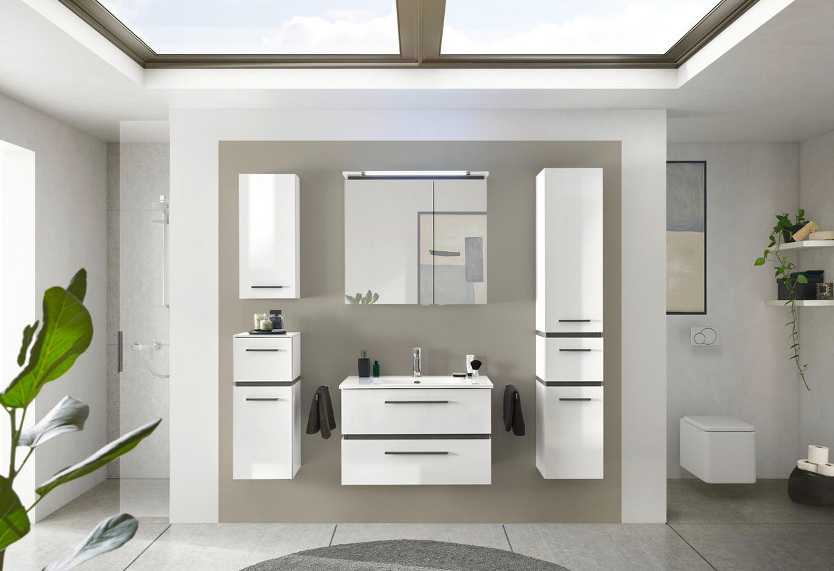 BADEZIMMER 3-teilig  in 81 cm  - Weiß/Grau, Design, Glas/Holzwerkstoff (81cm) - Musterring