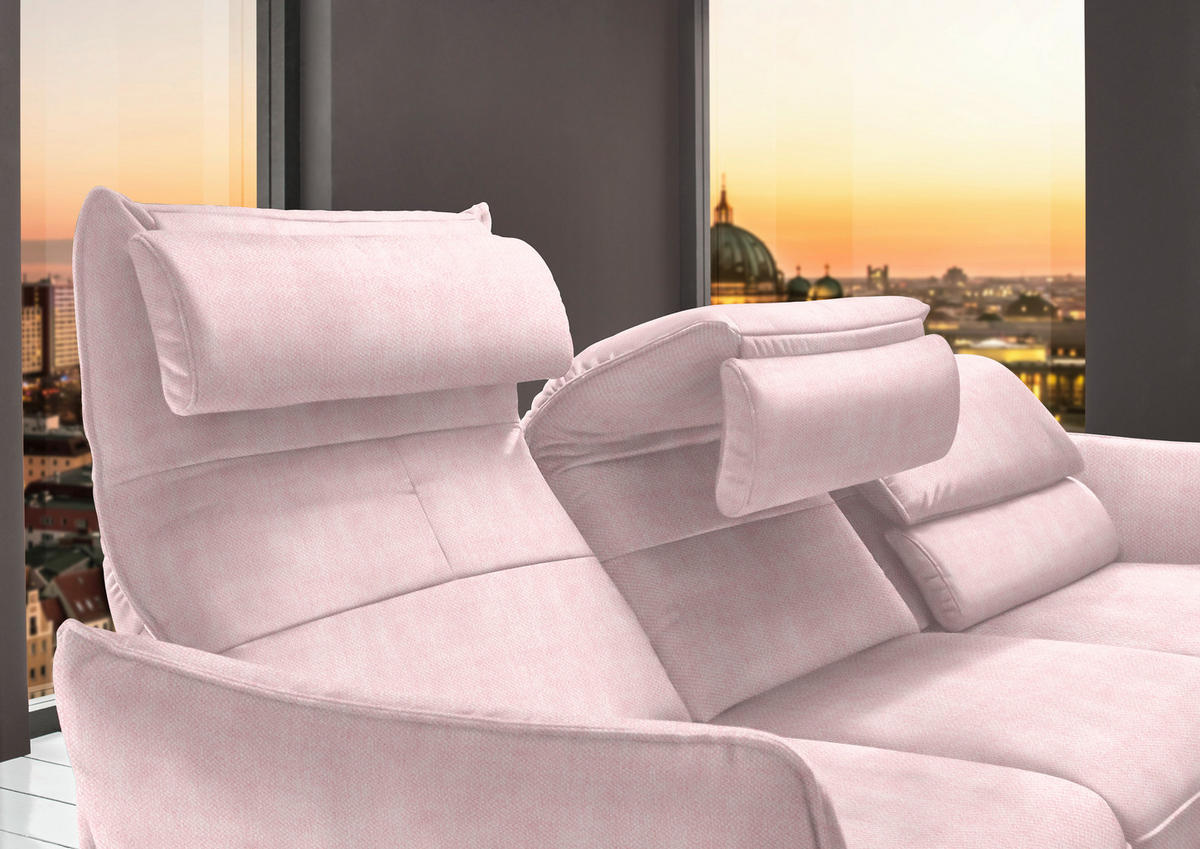 ECKSOFA in Velours Hellrosa  - Hellrosa/Schwarz, Design, Textil/Metall (283/153cm) - Valdera