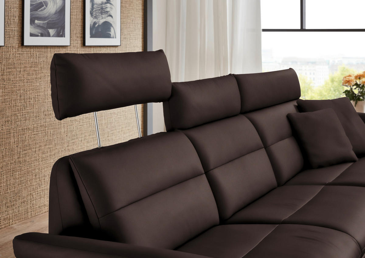 ECKSOFA in Echtleder Dunkelbraun  - Dunkelbraun/Schwarz, Design, Leder/Metall (300/157cm) - Dieter Knoll