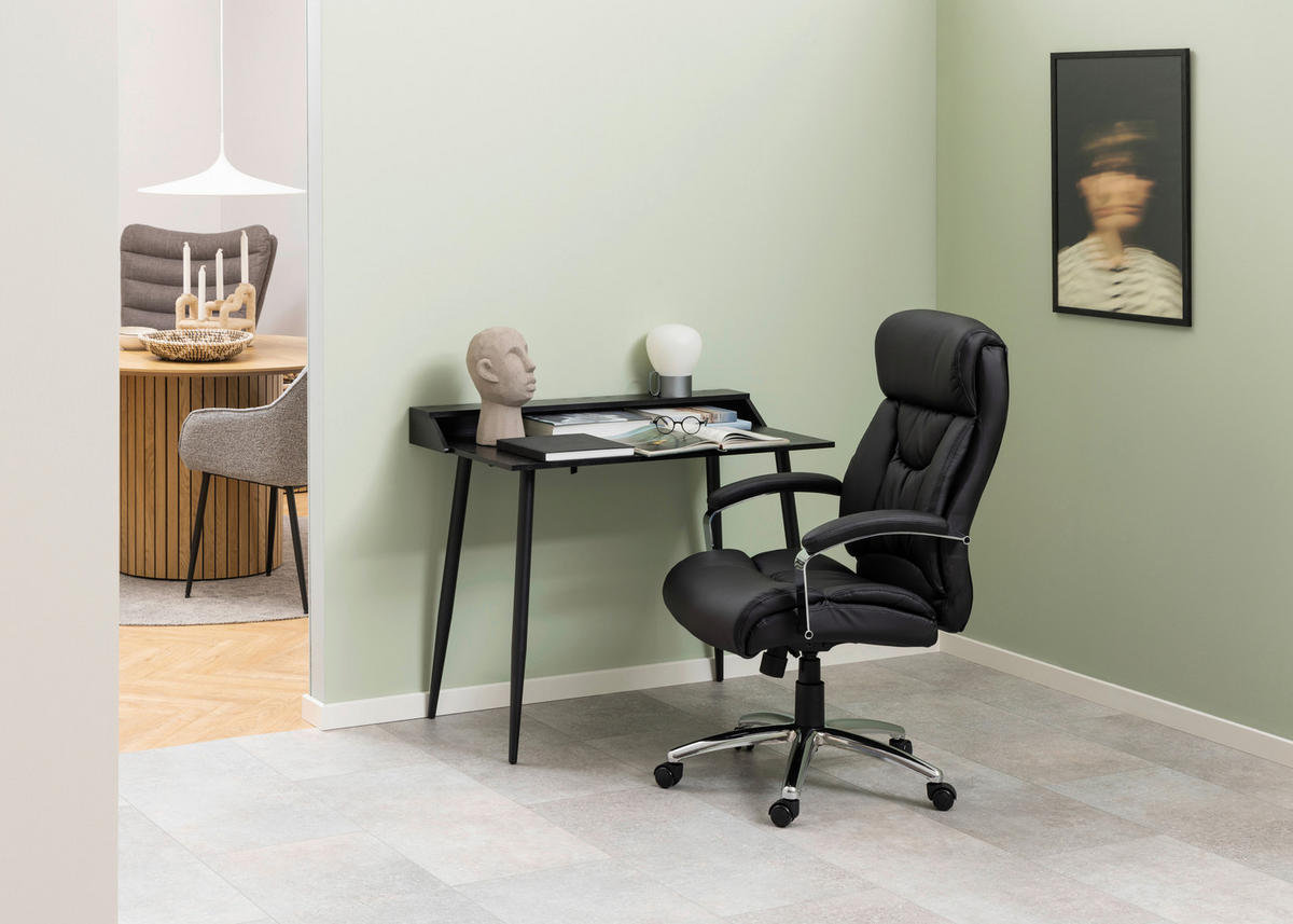 CHEFSESSEL  in Lederlook, Lederlook (vegan) Schwarz  - Chromfarben/Schwarz, Design, Textil/Metall (64,5/120/83cm) - MID.YOU