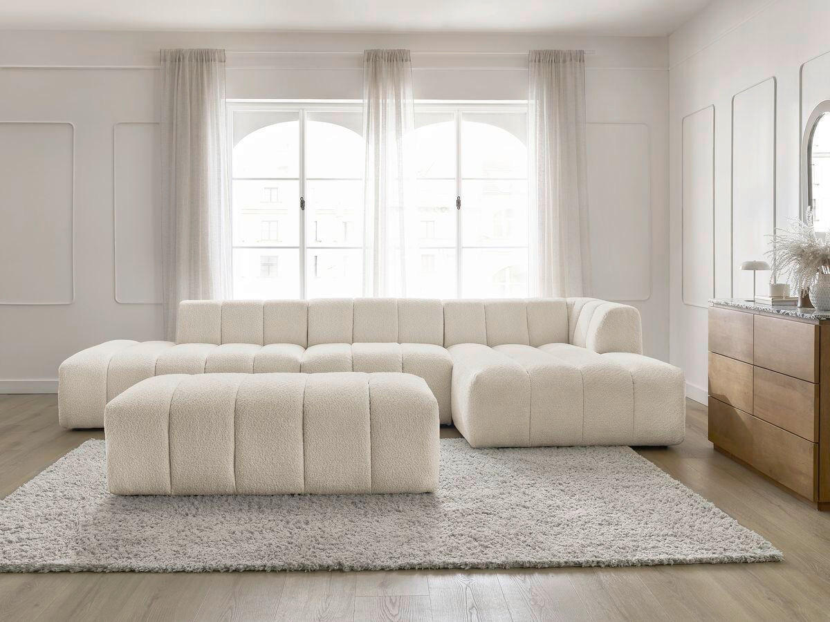 ECKSOFA Ottomane rechts  ANNECY Beige Bouclé  - Beige/Schwarz, MODERN, Kunststoff/Textil (262/170cm)