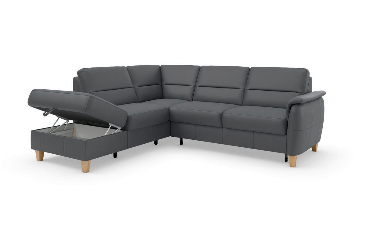 ROHOVÁ SEDAČKA, koža, čierna - čierna/farba duba, Basics, koža/drevo (212/236cm) - Sit & More