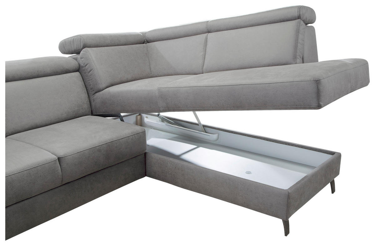 WOHNLANDSCHAFT Hellgrau Mikrofaser  - Hellgrau/Schwarz, KONVENTIONELL, Textil/Metall (165/317/193cm) - Sit & More