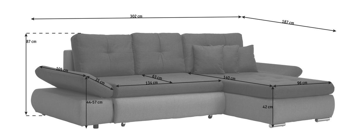ECKSOFA in Webstoff Beige  - Chromfarben/Beige, Design, Kunststoff/Textil (302/187cm) - Carryhome