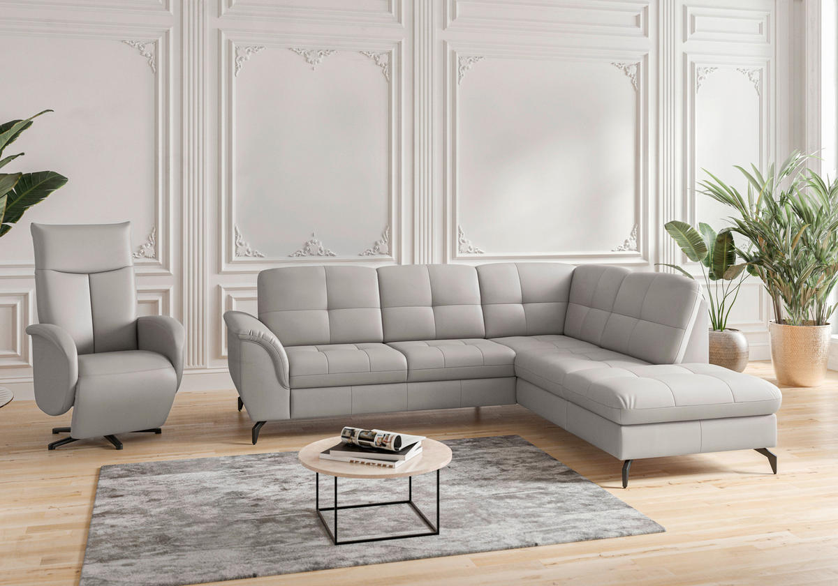 ECKSOFA in Vliesstoff Kombination Echtleder/Stoff Hellgrau  244/212 cm  - Hellgrau/Schwarz, MODERN, Leder/Textil (244/212cm) - Sit & More