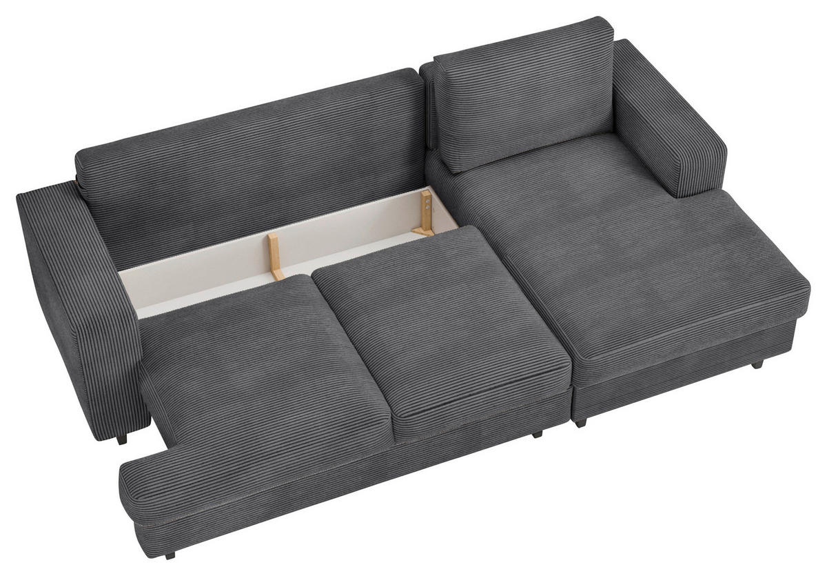 ECKSOFA in Cord, Velours Dunkelgrau  - Dunkelgrau/Schwarz, Design, Holz/Textil (247/140cm) - MID.YOU